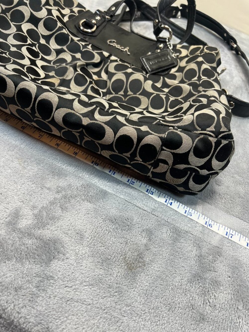 AUTHENTIC COACH ASHLEY SIGNATURE CARRYALL SHOULDER TOTE BAG PURSE F15510 BLACK - Picture 4 of 10